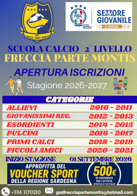 Locandina Iscrizioni Scuola Calcio Freccia Parte Montis